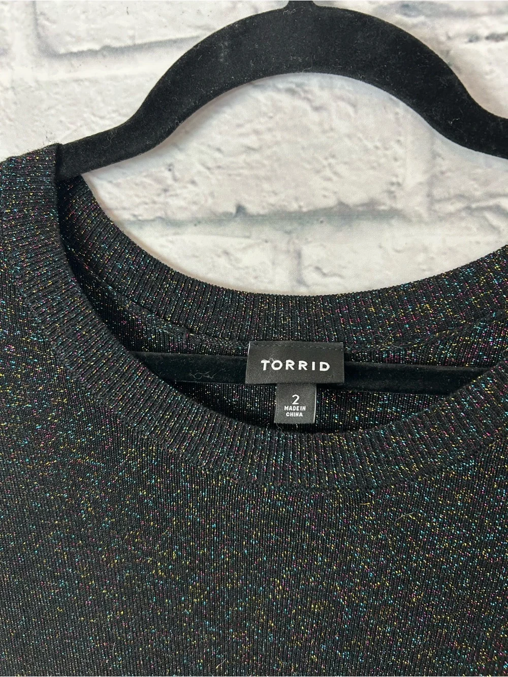 Torrid Size 2 /2X Crew Midi Dress Black Rainbow Metallic Knit Bodycon Long Sleev
